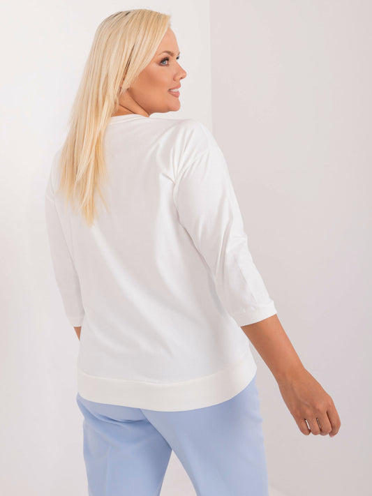 Ecru casualowa bluzka plus size z rozcięciami