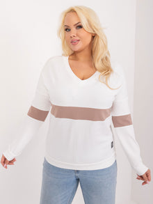 Ecru bawełniana bluzka plus size z długim rękawem