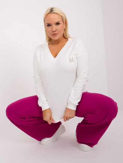Ecru damska bluzka plus size ze ściągaczami