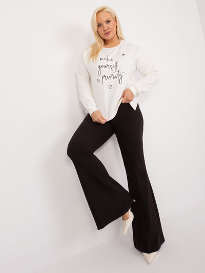 Ecru bluzka plus size z długim rękawem