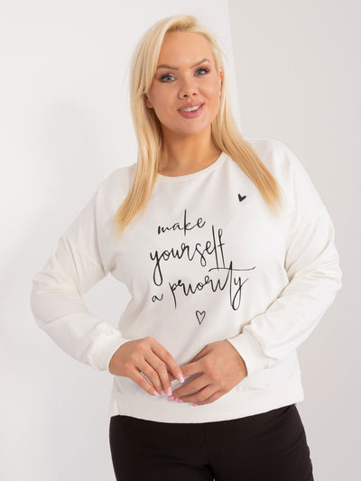 Ecru bluzka plus size z długim rękawem