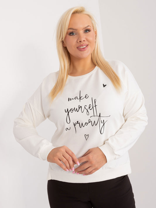 Ecru bluzka plus size z długim rękawem