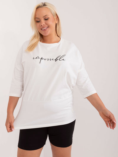 Ecru casualowa bluzka plus size z aplikacją