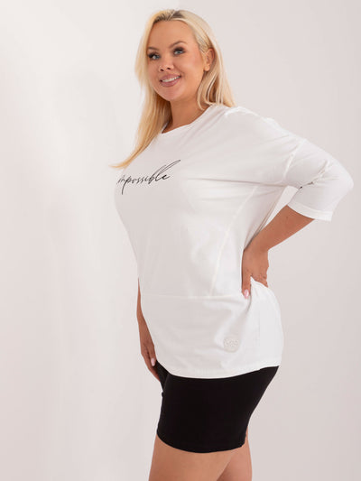 Ecru casualowa bluzka plus size z aplikacją
