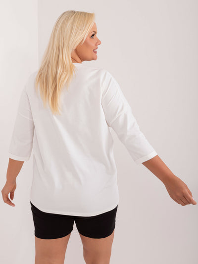 Ecru casualowa bluzka plus size z aplikacją