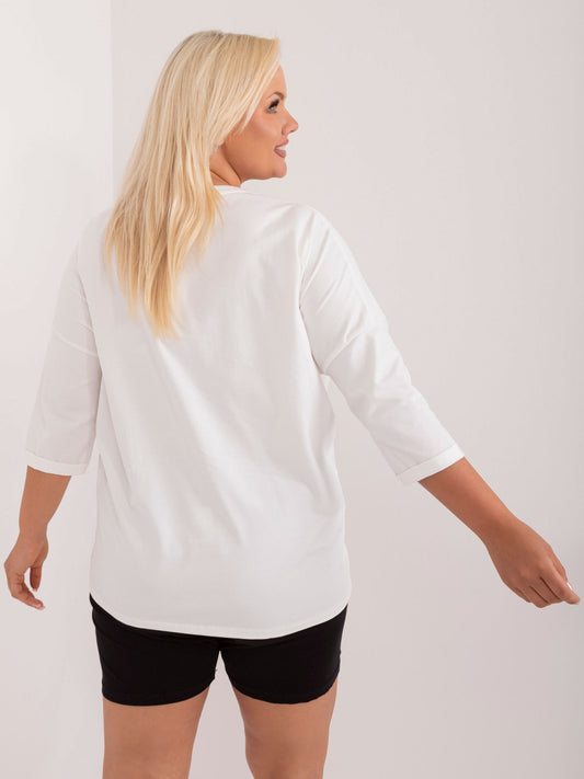 Ecru casualowa bluzka plus size z aplikacją