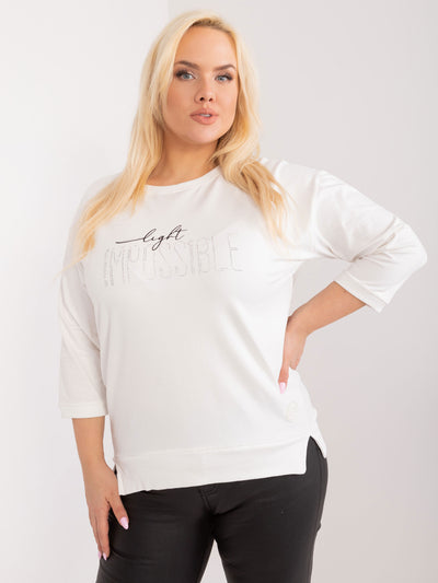 Ecru bluzka plus size z ozdobnym napisem