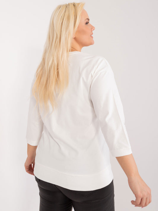 Ecru bluzka plus size z ozdobnym napisem