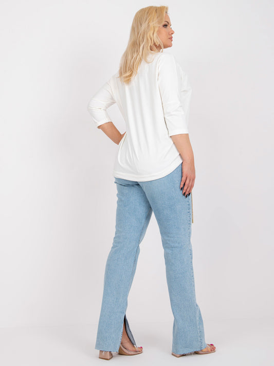 Ecru bawełniana bluzka plus size ze srebrną aplikacją