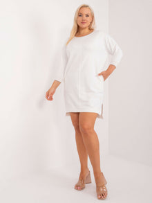 Ecru dresowa sukienka plus size z rozcięciami