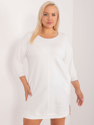 Ecru dresowa sukienka plus size z rozcięciami