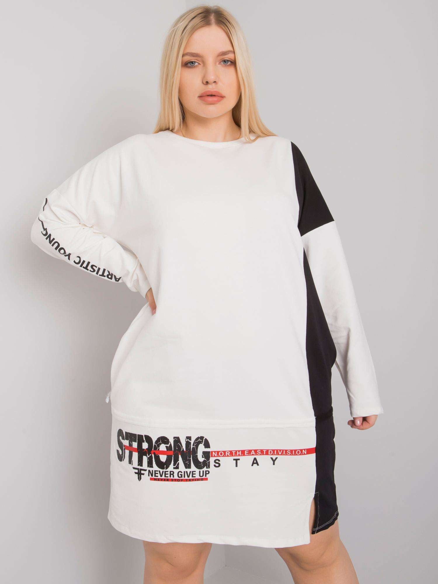 Ecru tunika plus size z długim rękawem