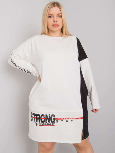 Ecru tunika plus size z długim rękawem