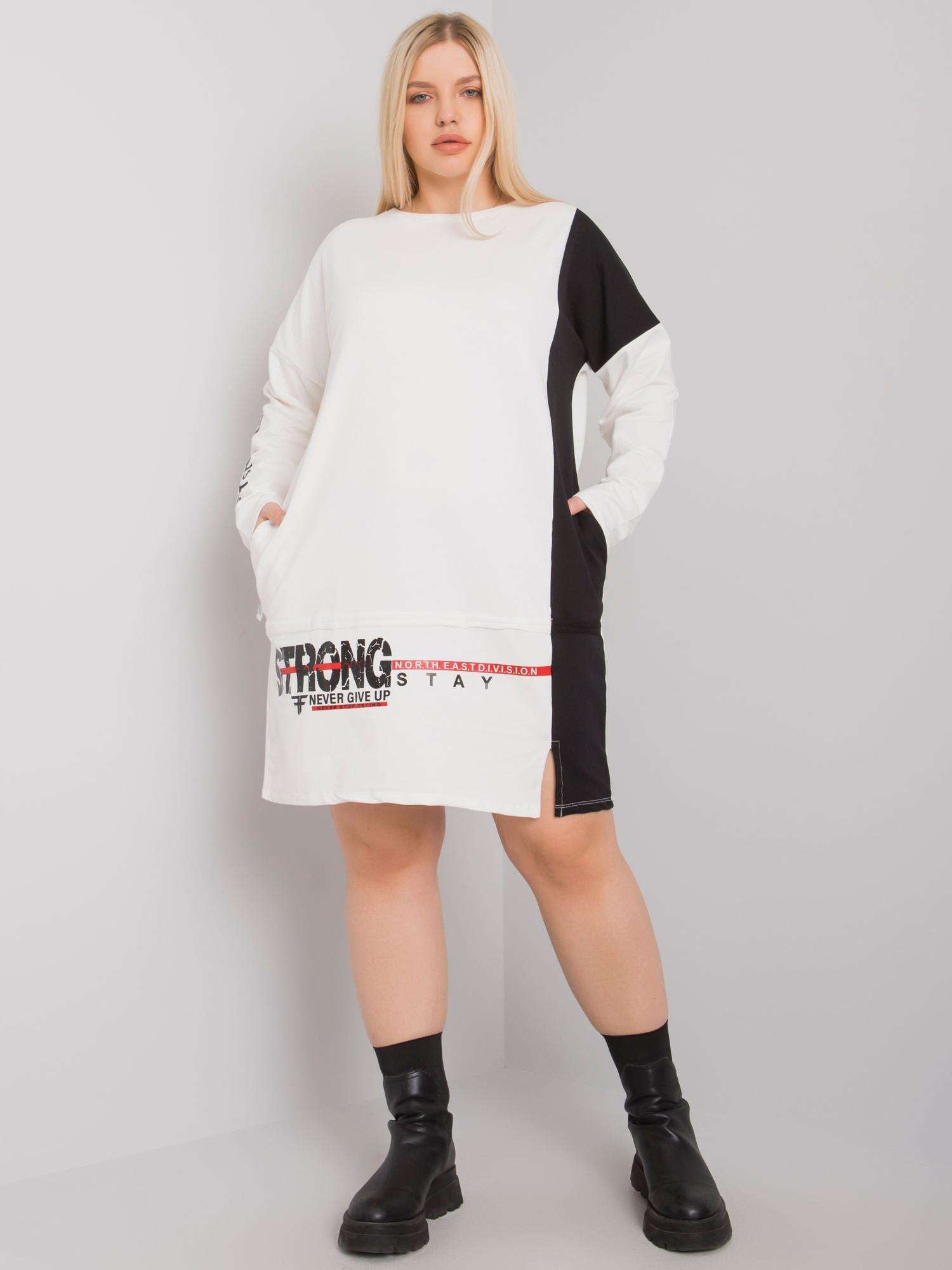 Ecru tunika plus size z długim rękawem
