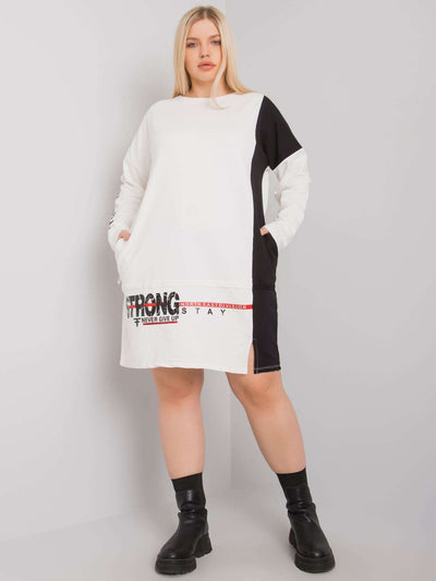 Ecru tunika plus size z długim rękawem