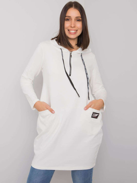 Ecru damska tunika plus size z kieszeniami