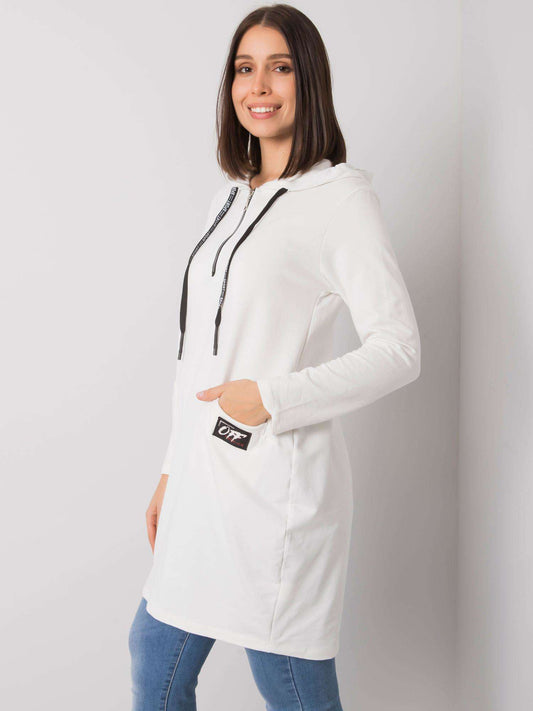 Ecru damska tunika plus size z kieszeniami