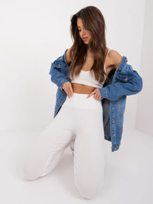 Ecru prążkowane legginsy basic z bawełny
