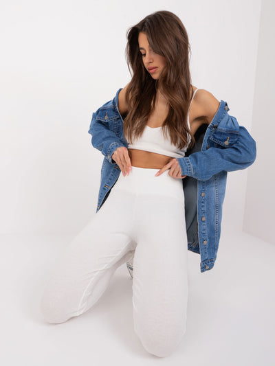 Ecru prążkowane legginsy basic z bawełny