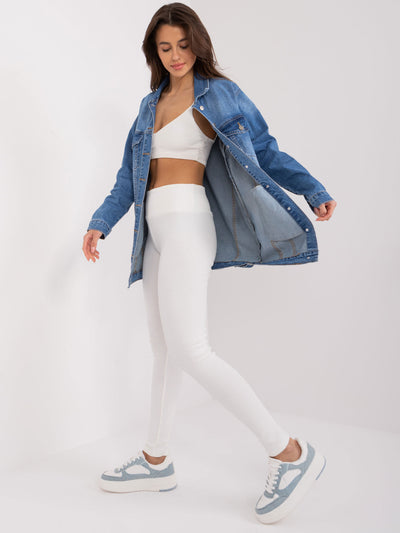 Ecru prążkowane legginsy basic z bawełny