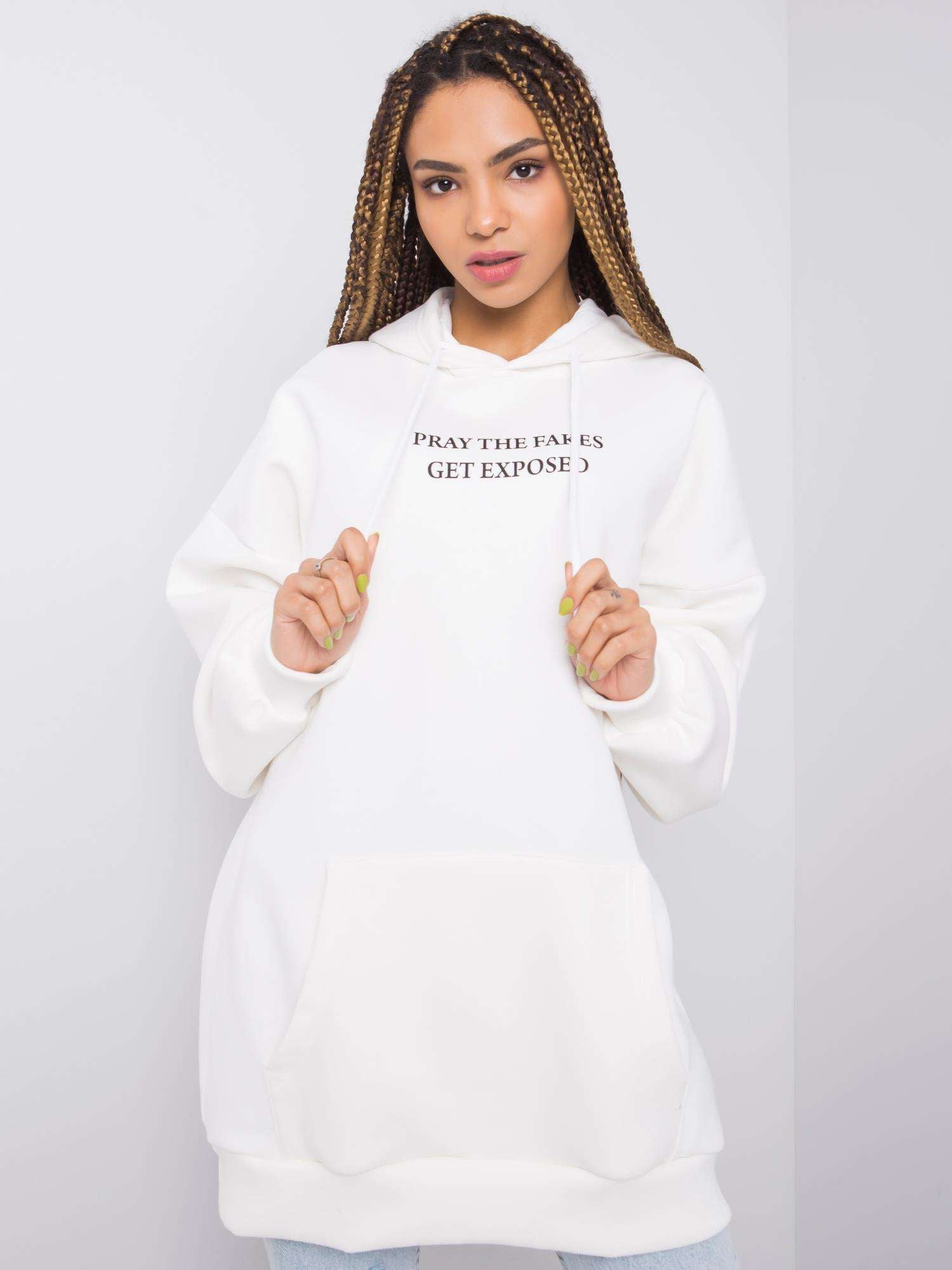 RUE PARIS Ecru bluza kangurka z kapturem