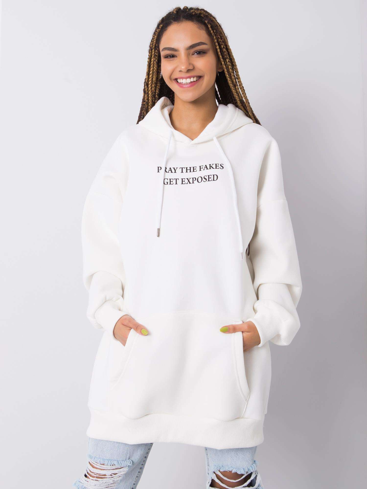 RUE PARIS Ecru bluza kangurka z kapturem