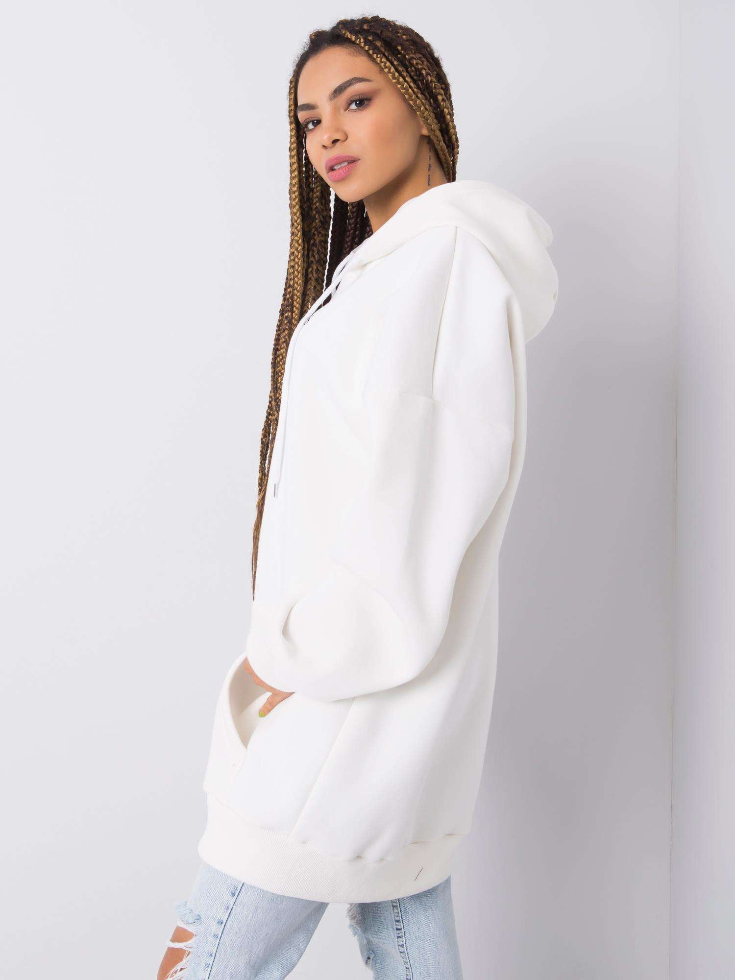 RUE PARIS Ecru bluza kangurka z kapturem