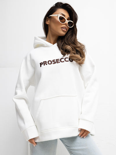 RUE PARIS Ecru dresowa bluza oversize z haftem