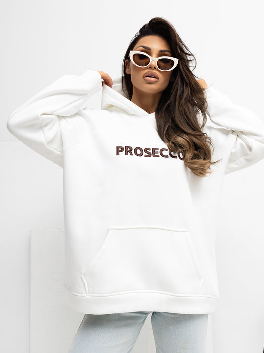 RUE PARIS Ecru dresowa bluza oversize z haftem