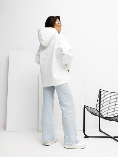 RUE PARIS Ecru dresowa bluza oversize z haftem