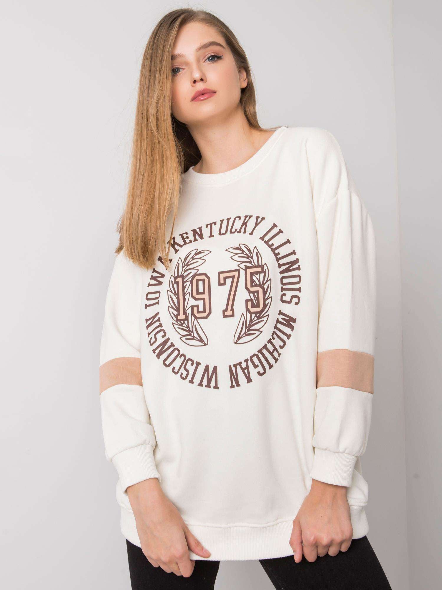 Ecru bawełniana bluza oversize z nadrukiem