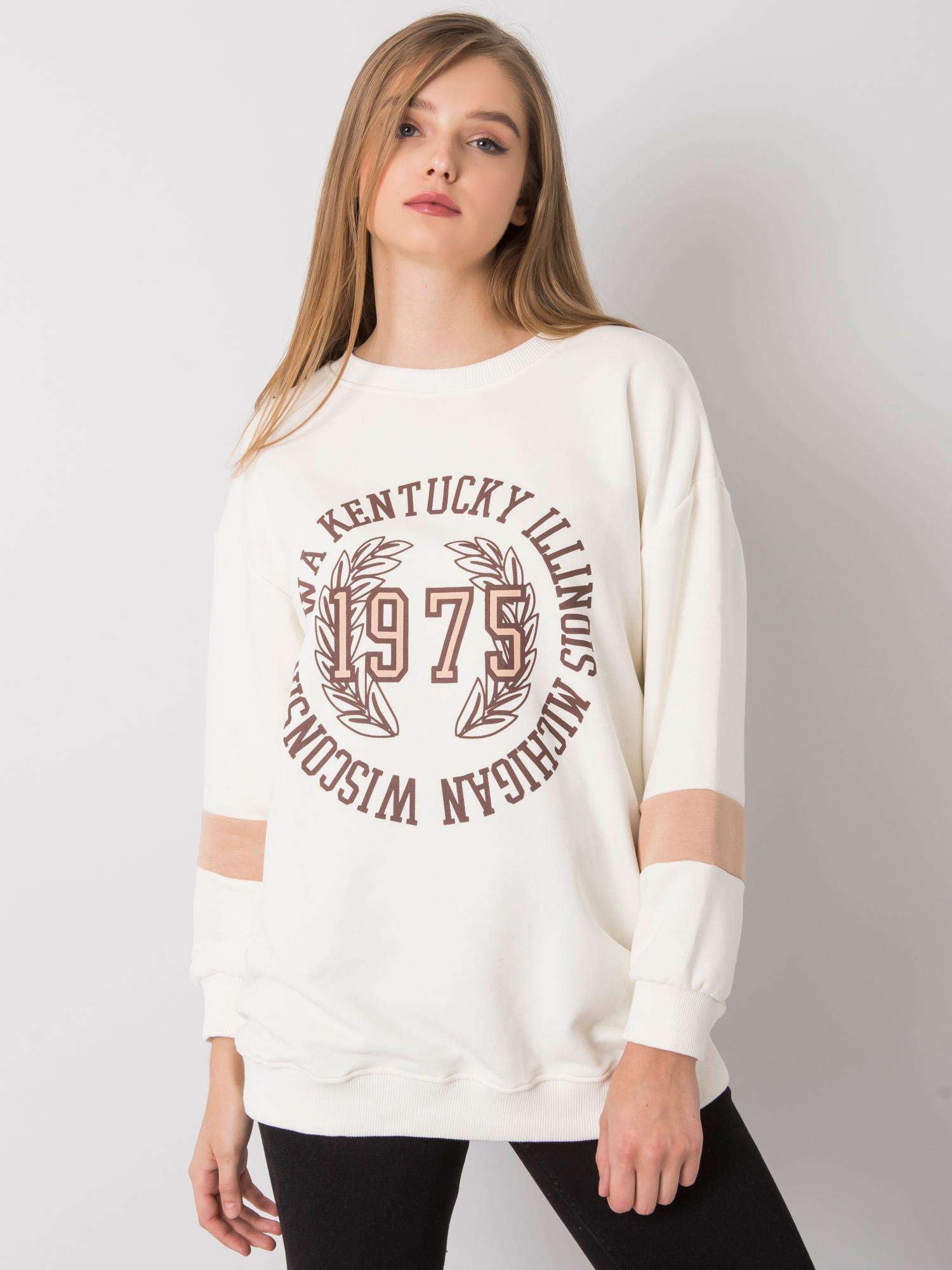 Ecru bawełniana bluza oversize z nadrukiem