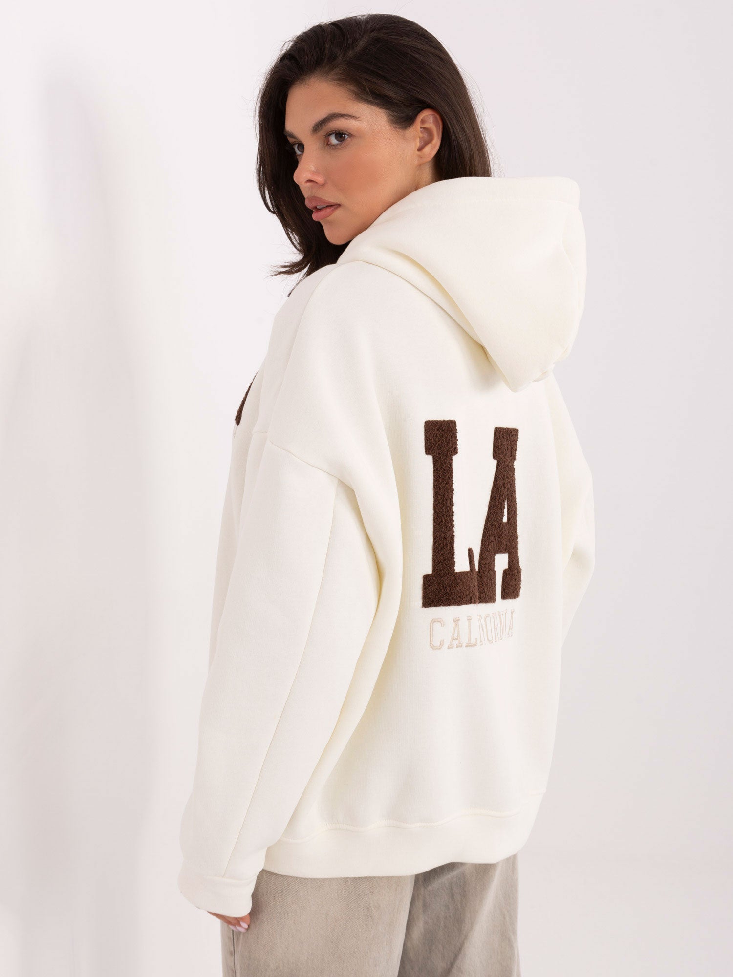 Ecru damska bluza oversize z kapturem