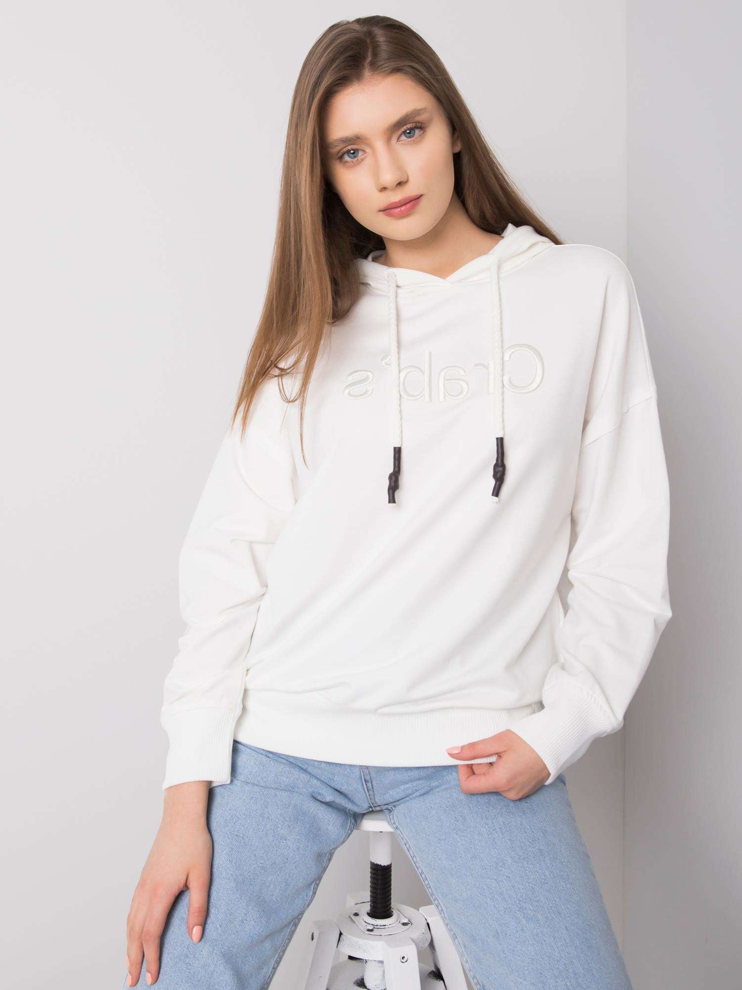 Ecru bluza damska z kapturem