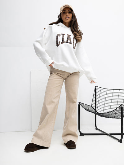 RUE PARIS Ecru bluza oversize z naszywką