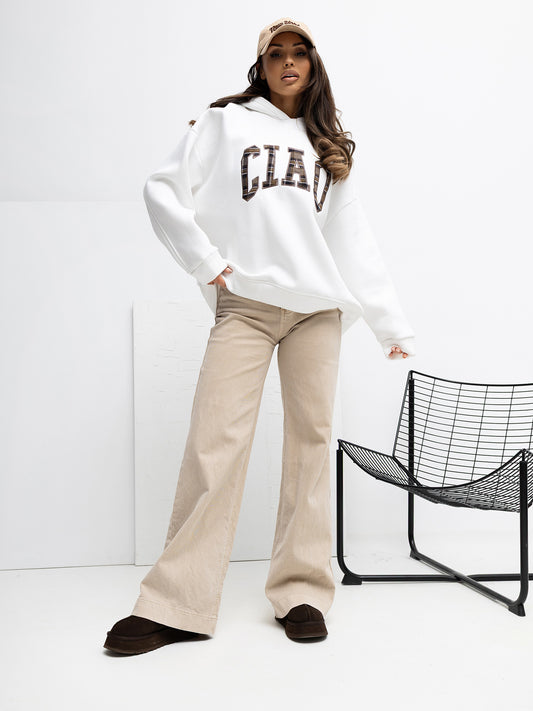 RUE PARIS Ecru bluza oversize z naszywką