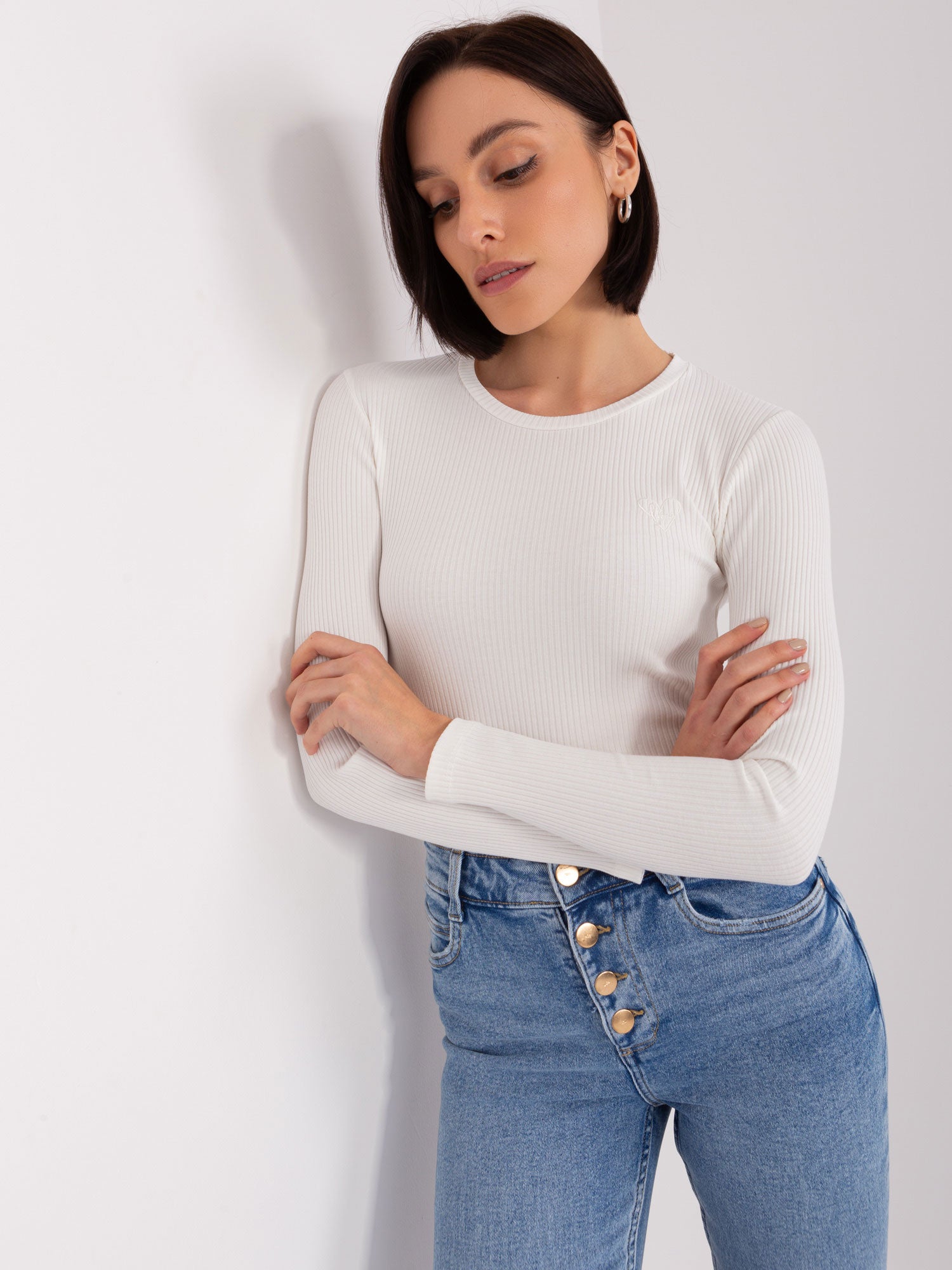 Ecru bluzka basic z bawełny BASIC FEEL GOOD