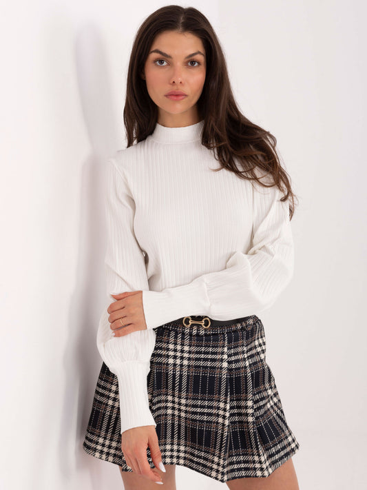 RUE PARIS Ecru bluzka basic z półgolfem