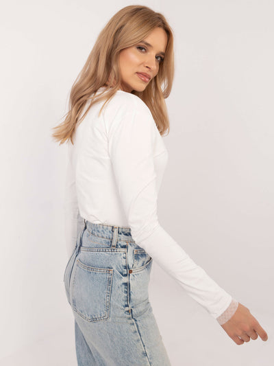 Ecru casualowa bluzka longsleeve z bawełny