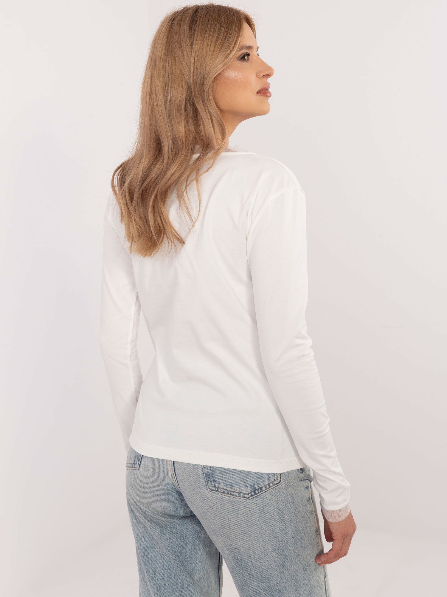 Ecru casualowa bluzka longsleeve z bawełny