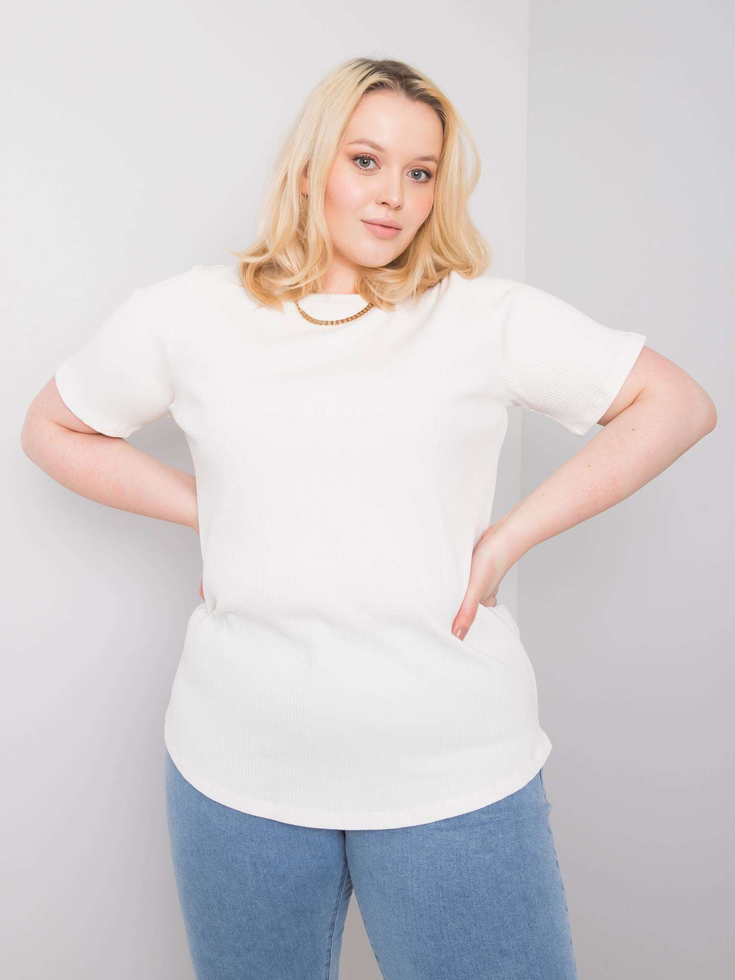 Ecru bluzka plus size w prążek
