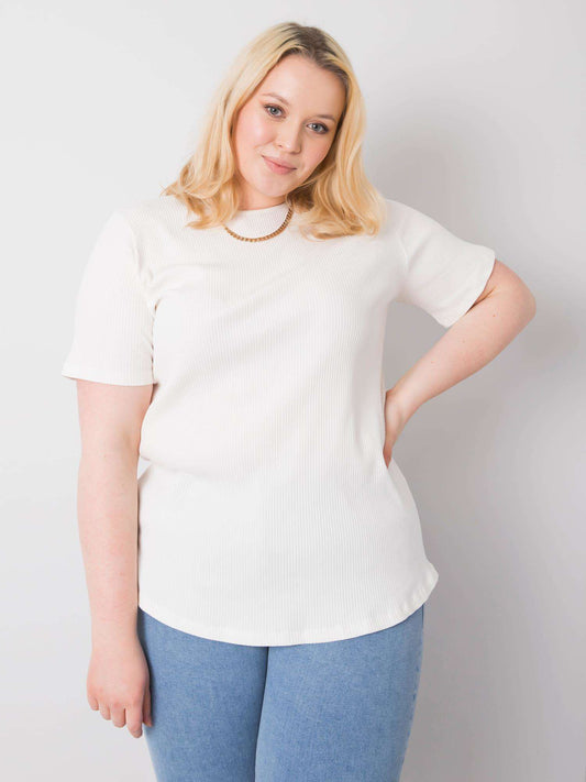 Ecru bluzka plus size w prążek