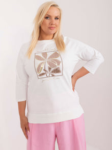 Ecru bluzka plus size z okrągłym dekoltem
