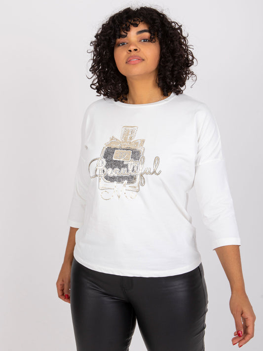 Ecru bawełniana bluzka plus size z printem