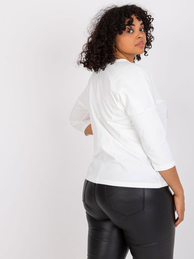 Ecru bawełniana bluzka plus size z printem