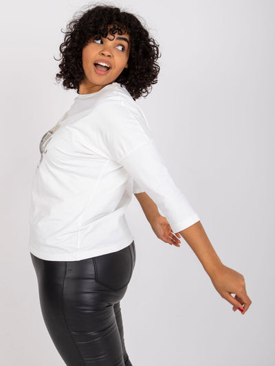Ecru bawełniana bluzka plus size z printem