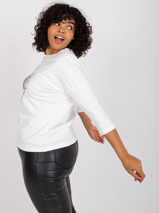 Ecru bawełniana bluzka plus size z printem