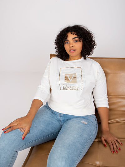 Ecru bluzka plus size z nadrukiem