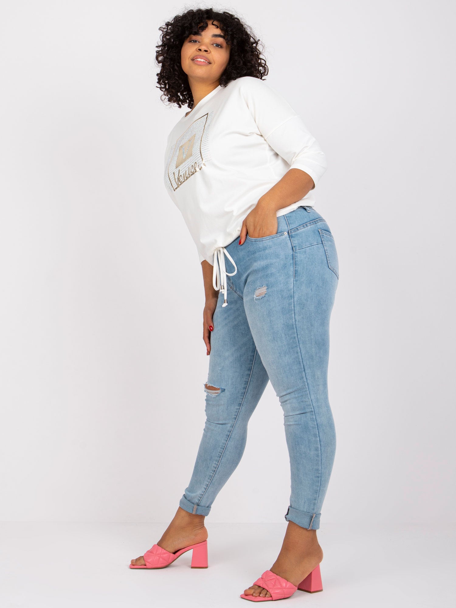 Ecru bluzka plus size z nadrukiem