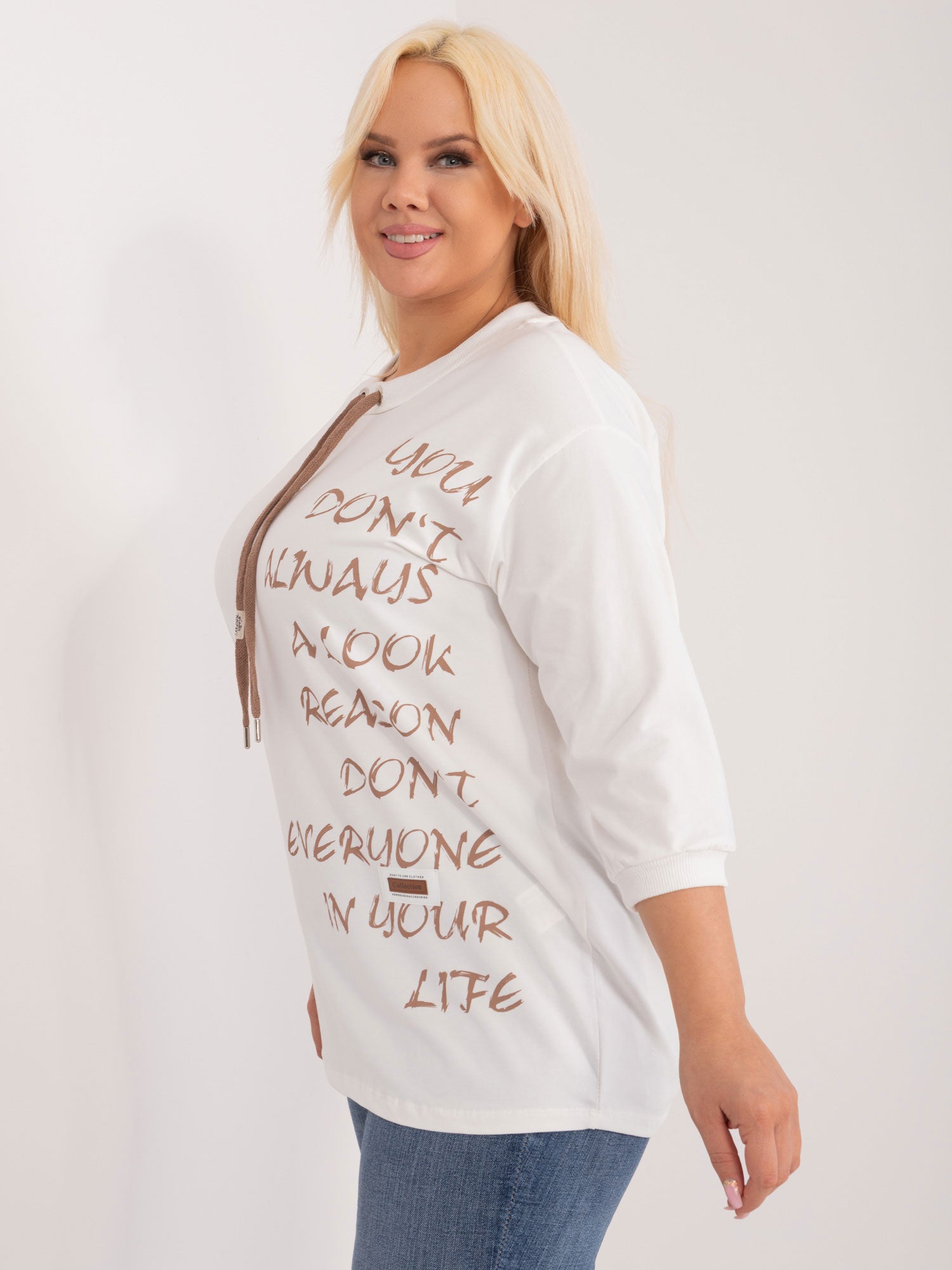 Ecru-brązowa  bluzka plus size z bawełny